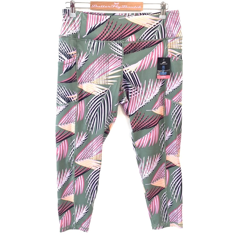 (A56) Pro Player Tropical Night Dark Ivy Ladies Leggings, Size Large,‎ NWT
